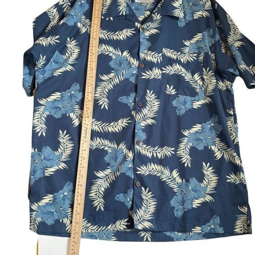 Bill Blass Shirt Mens Size XL Blue Button Down Short Sleeve Hawaiian Hibiscus - Picture 3 of 10